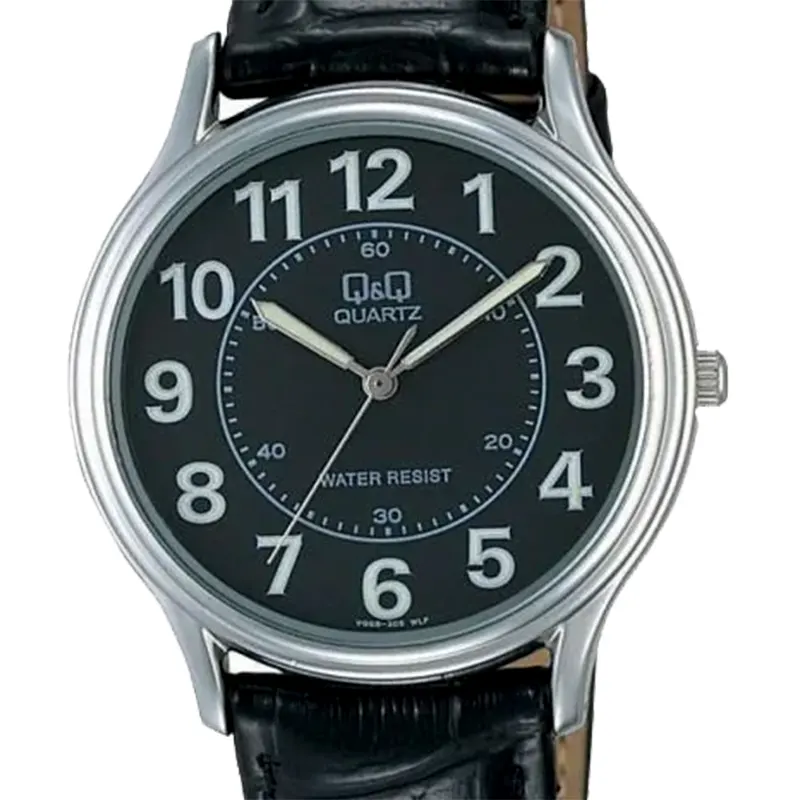 Q&Q Japan Quartz Black Dial Leathet Strap Ladies Watch- VG68J305Y